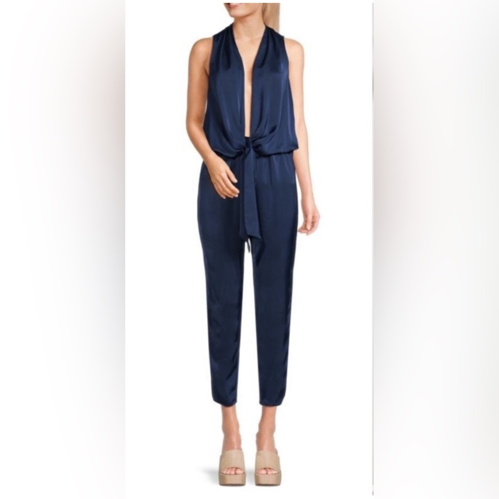 Ramy Brook Women's LAKE Blue Dorothy Satin Jumpsuit Size S NWT